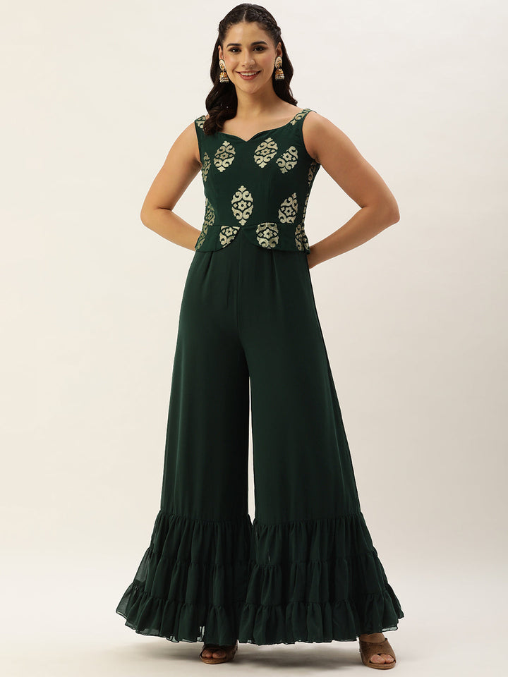 Green Georgette Sequin Embroidered Bodice Jumpsuit