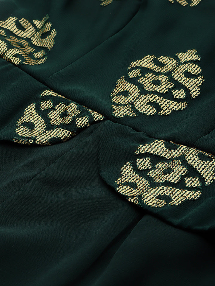 Green Georgette Sequin Embroidered Bodice Jumpsuit