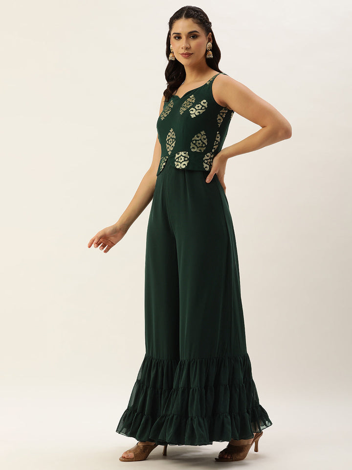 Green Georgette Sequin Embroidered Bodice Jumpsuit