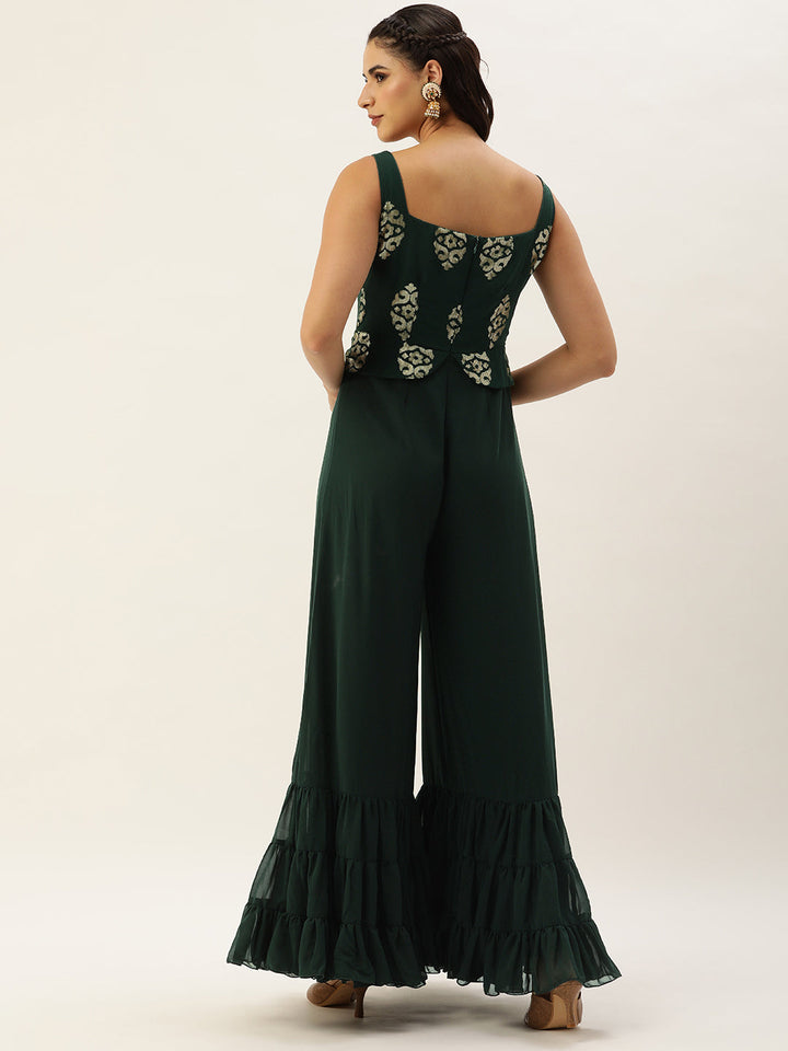 Green Georgette Sequin Embroidered Bodice Jumpsuit
