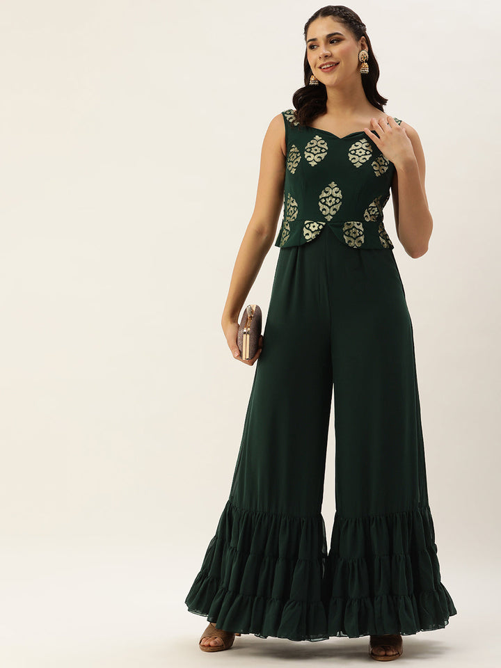Green Georgette Sequin Embroidered Bodice Jumpsuit