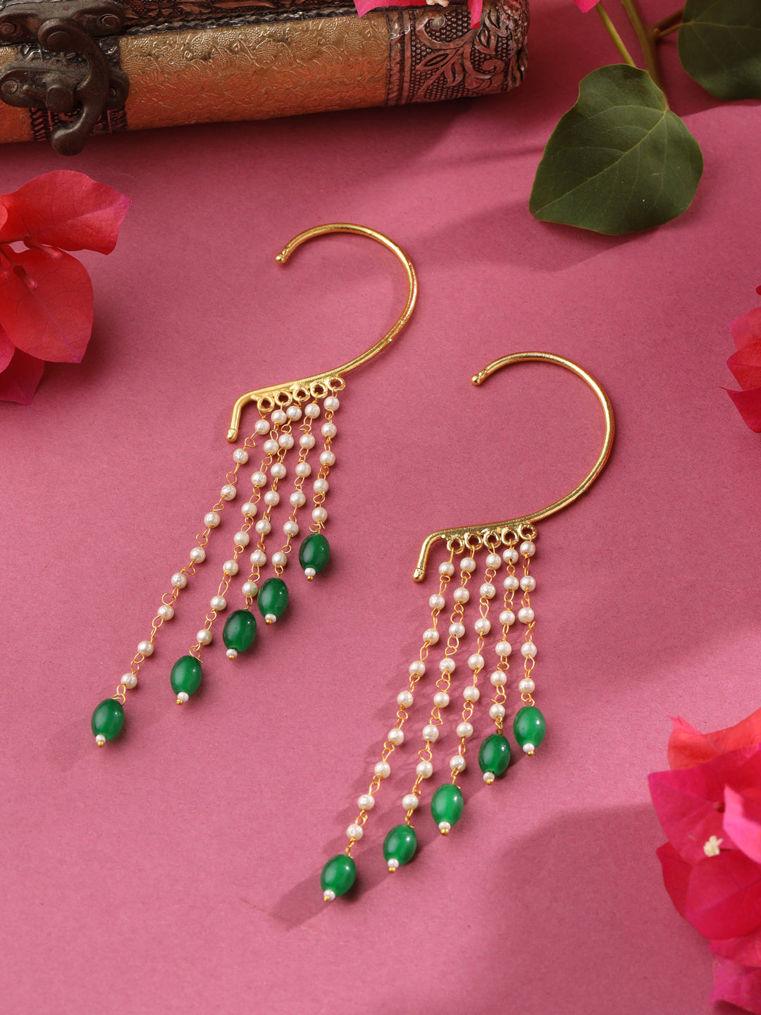 Green-Gold-Matte-Brass-Cuff-Earrings