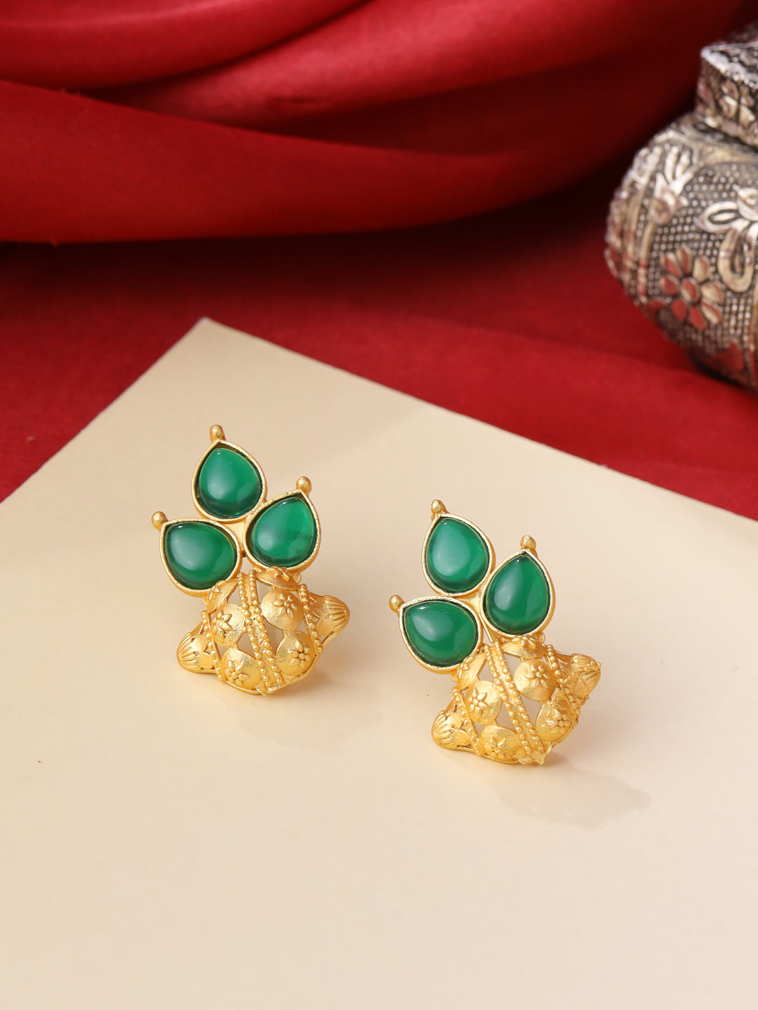 Green-Gold-Matte-Brass-Stud-Earrings