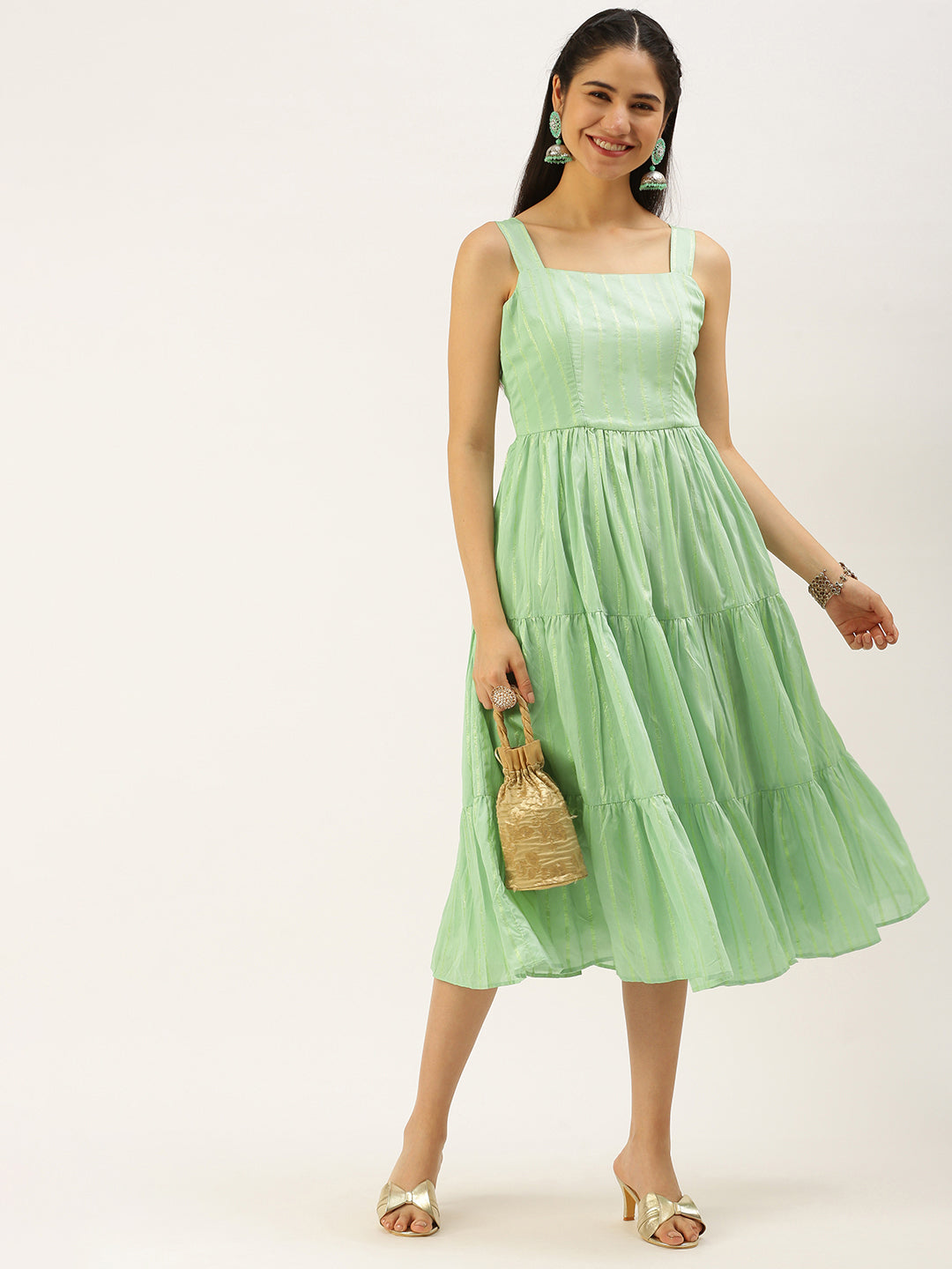 Green-Jacquard-Nylon-Dress