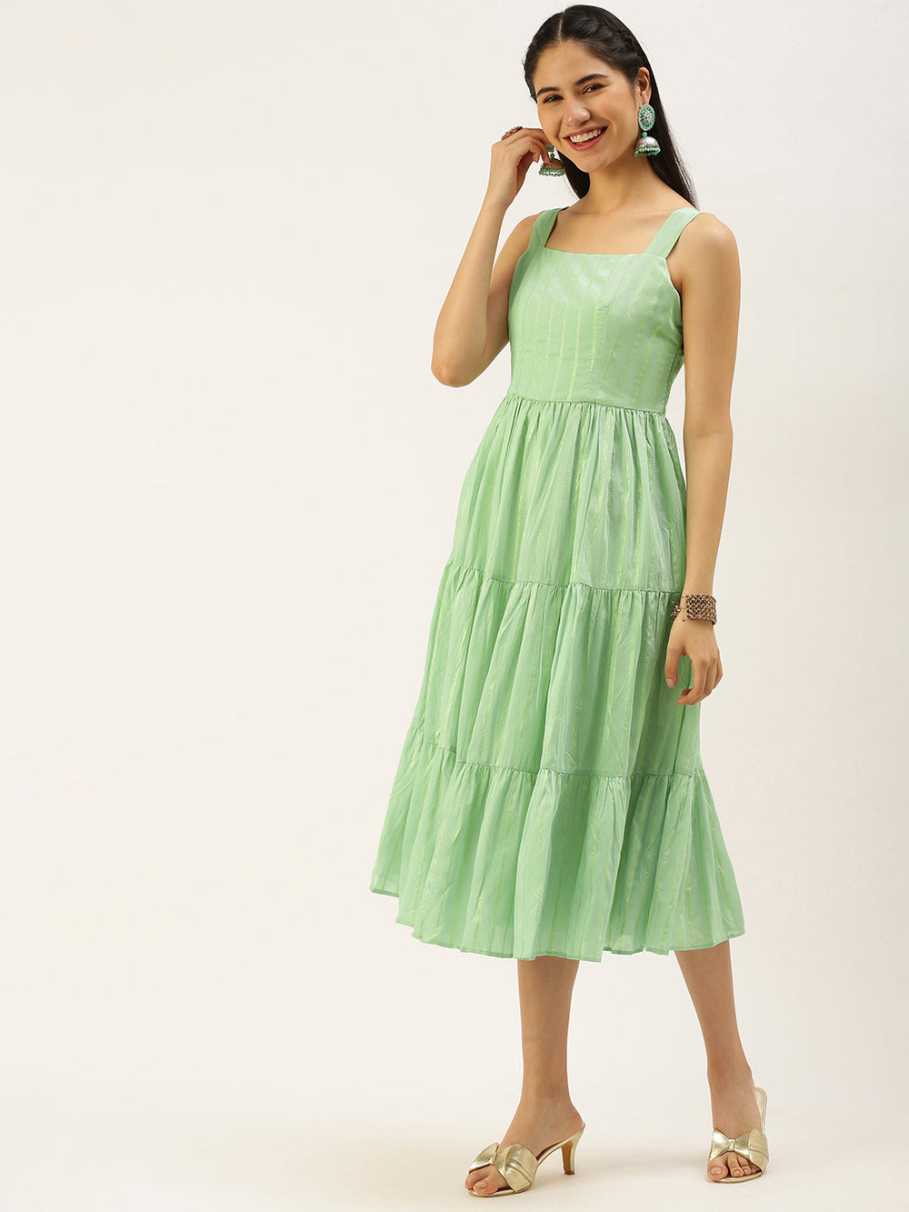 Green-Jacquard-Nylon-Dress