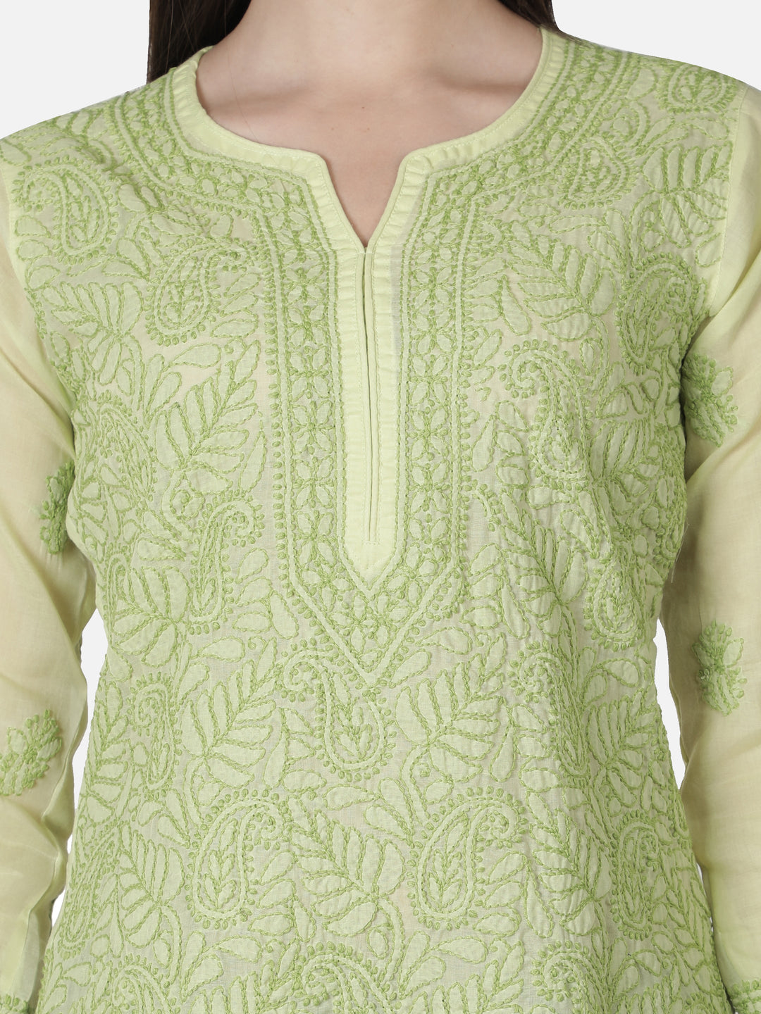 Green Kurta in Jaali-Bakhiya Style Chikan Work
