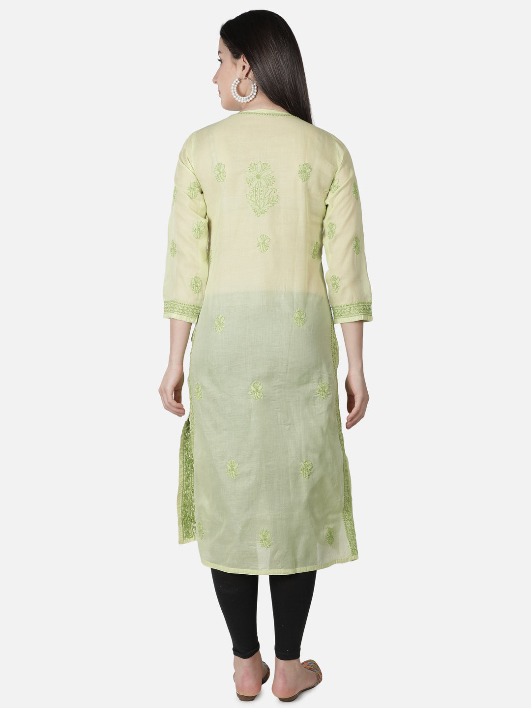 Green Kurta in Jaali-Bakhiya Style Chikan Work