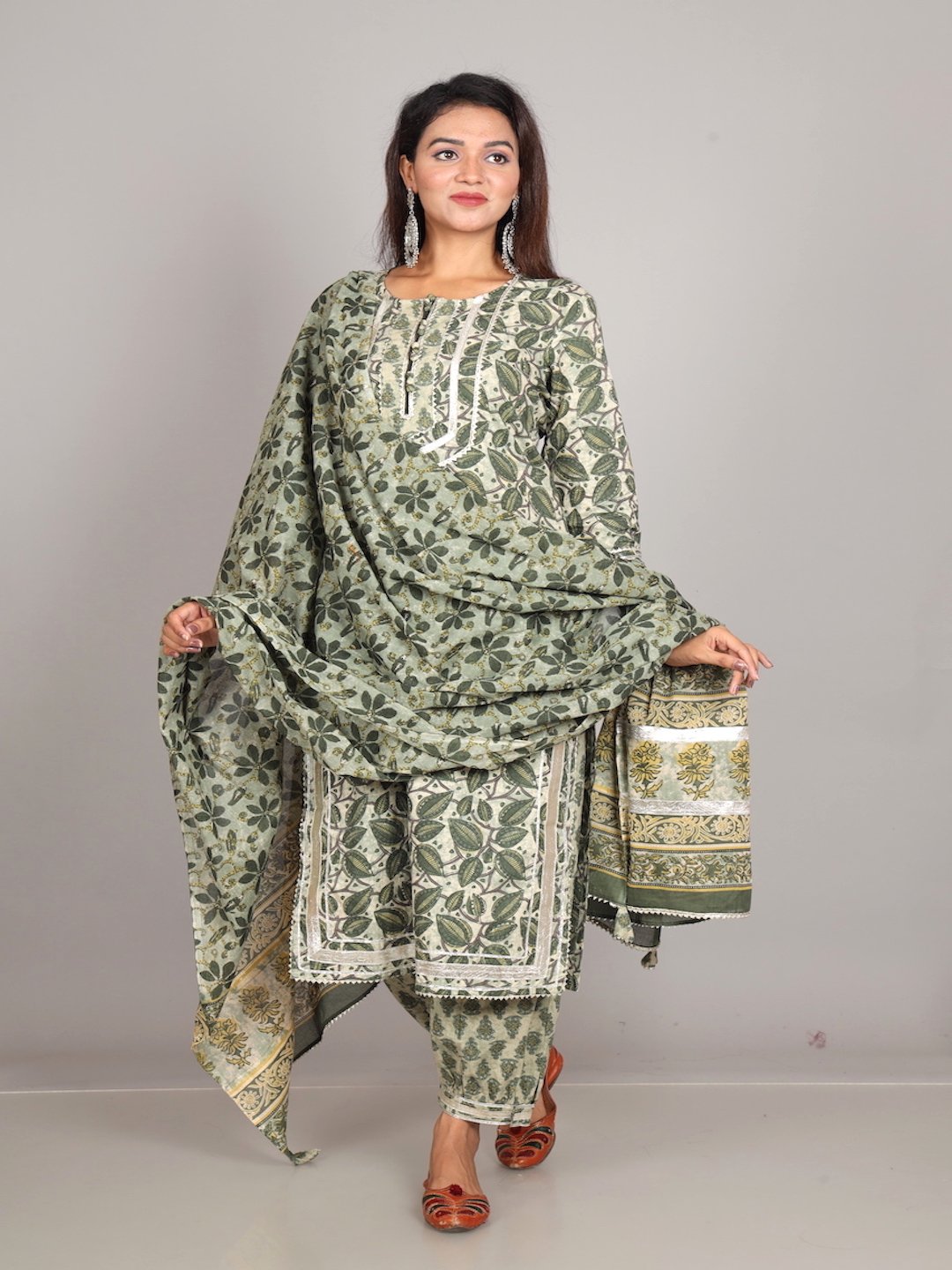 Jade Green Kurta Dupatta & Afghani Pants Set