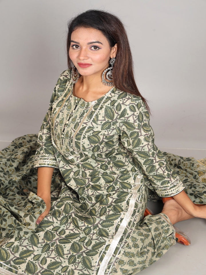 Jade Green Kurta Dupatta & Afghani Pants Set