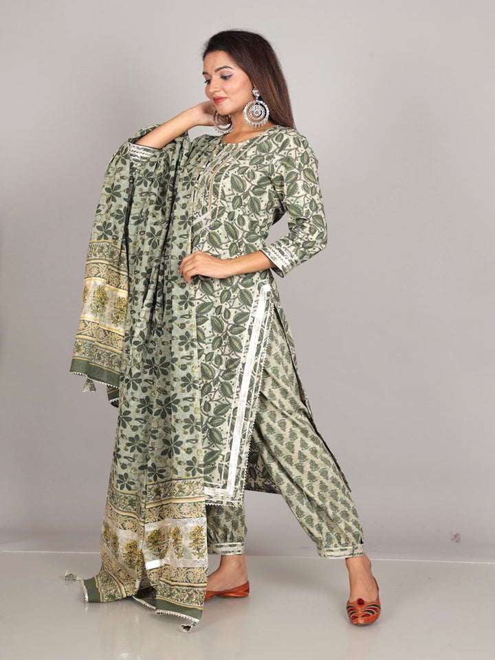 Jade Green Kurta Dupatta & Afghani Pants Set