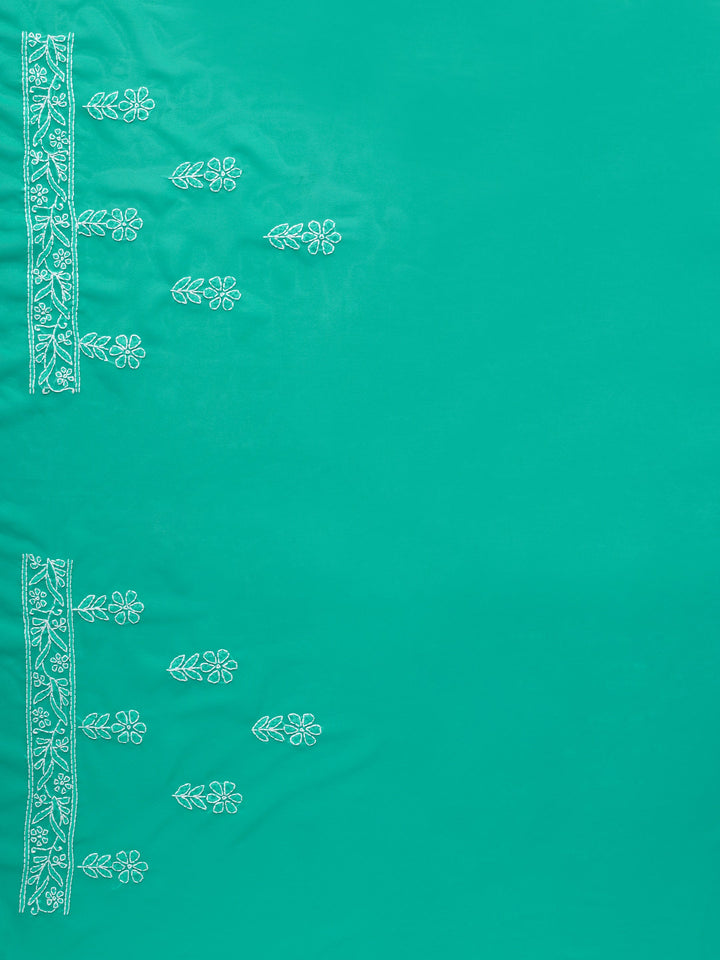 Green Poly Georgette Embroidered Chikankari Saree