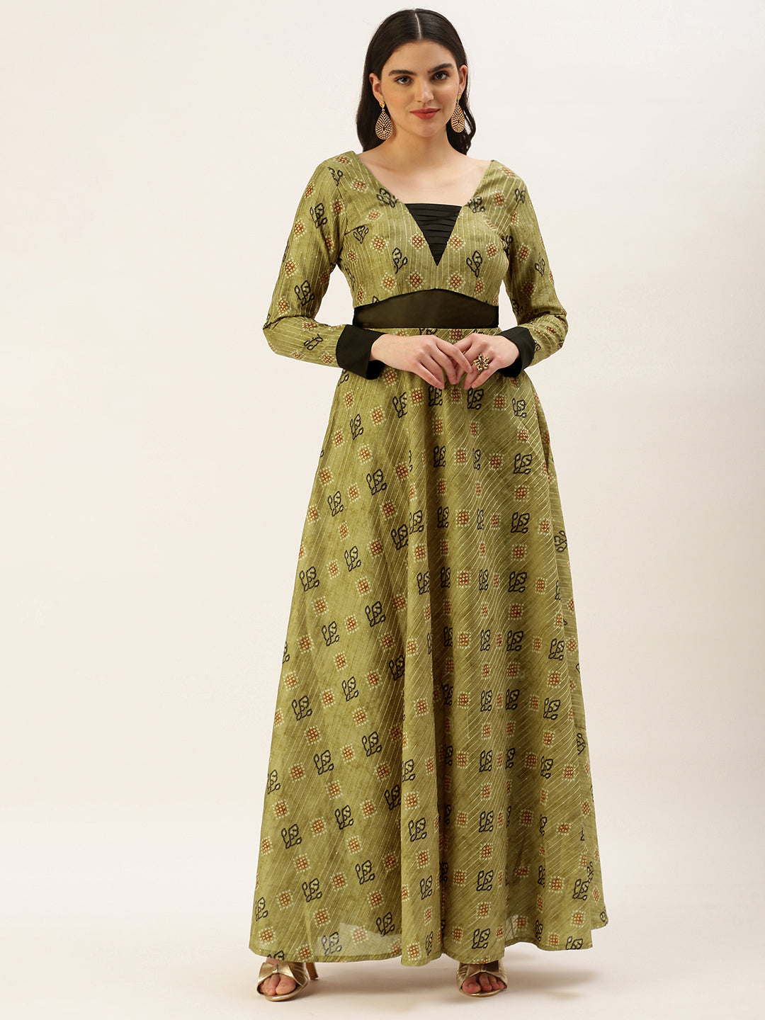 Green-Printed-Art-Silk-Cotton-Gown