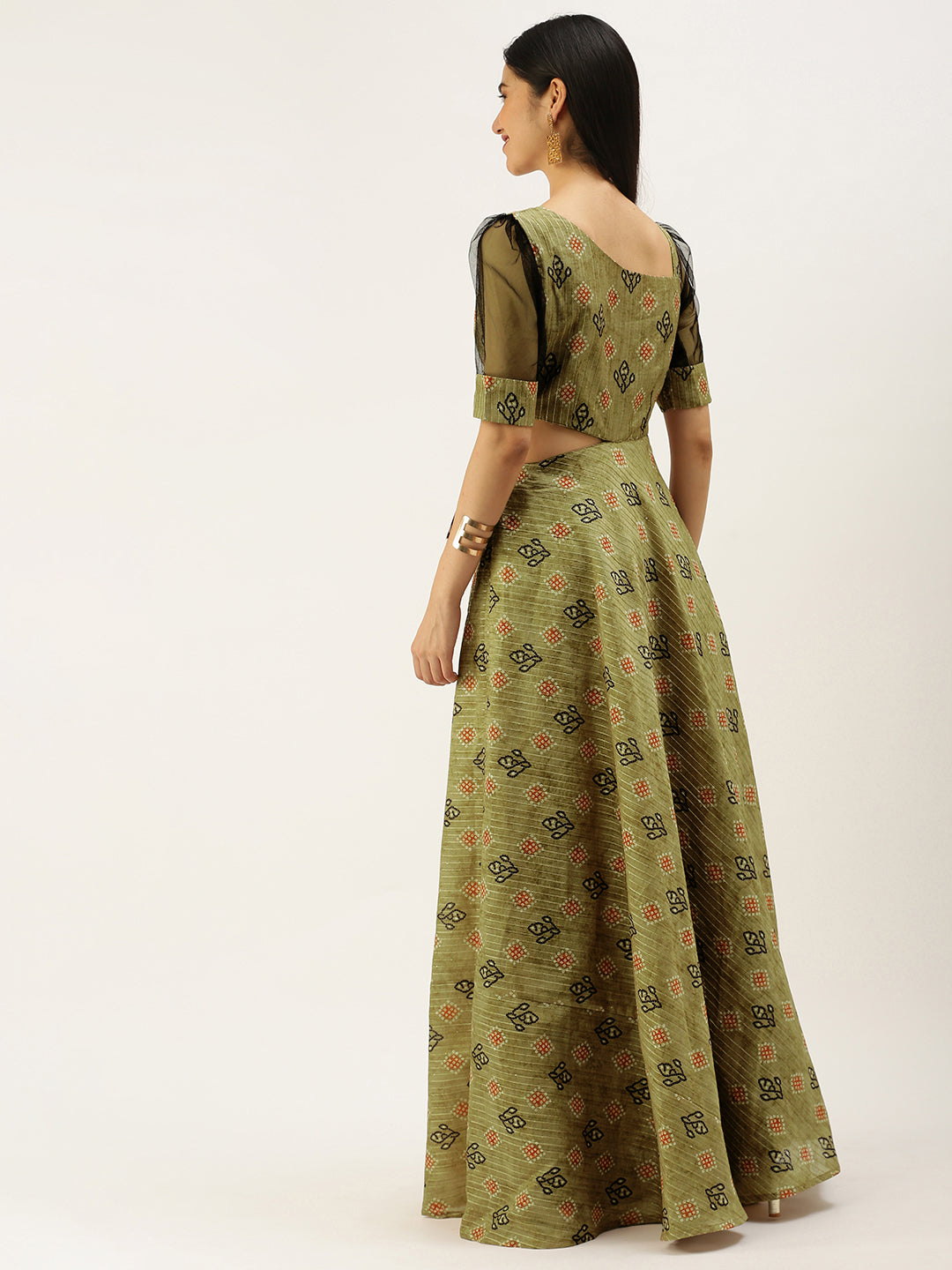 Green-Printed-Art-Silk-Gown