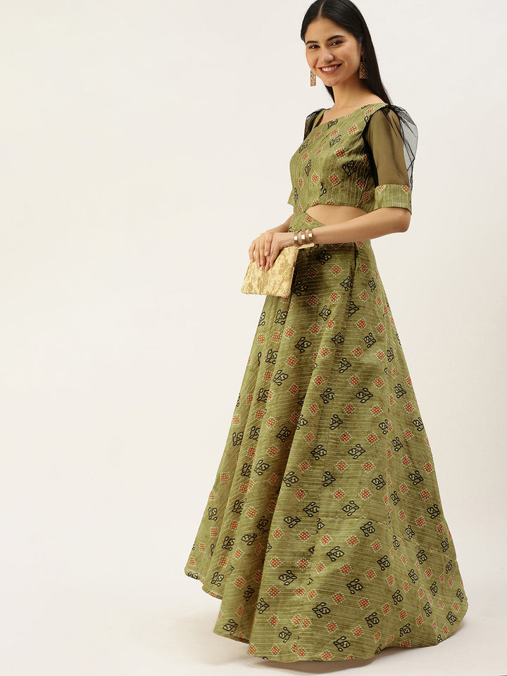 Green-Printed-Art-Silk-Gown