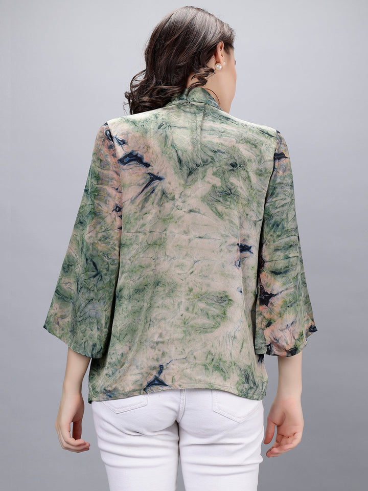 Green Silk Crepe Tie-Dye Digital Printed Shirt