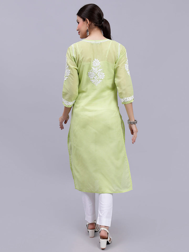 Green Terivoil Cotton Handwoven Chikankari Kurti