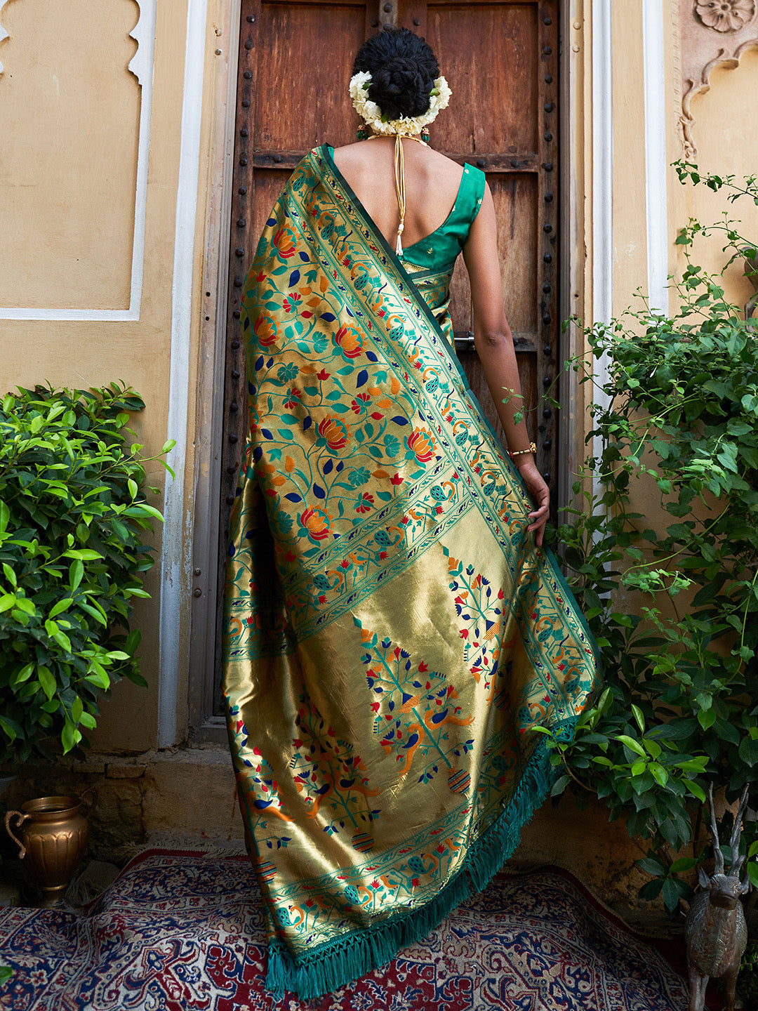 ZERESOUQ-Green-Woven-Bagh-Design-Paithani-Silk-Festive-Saree