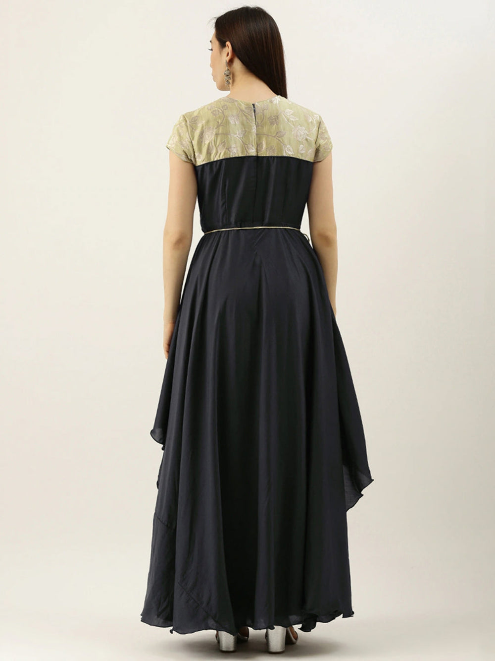 Green-&-Dark-Grey-Layered-Floor-Length-Gown