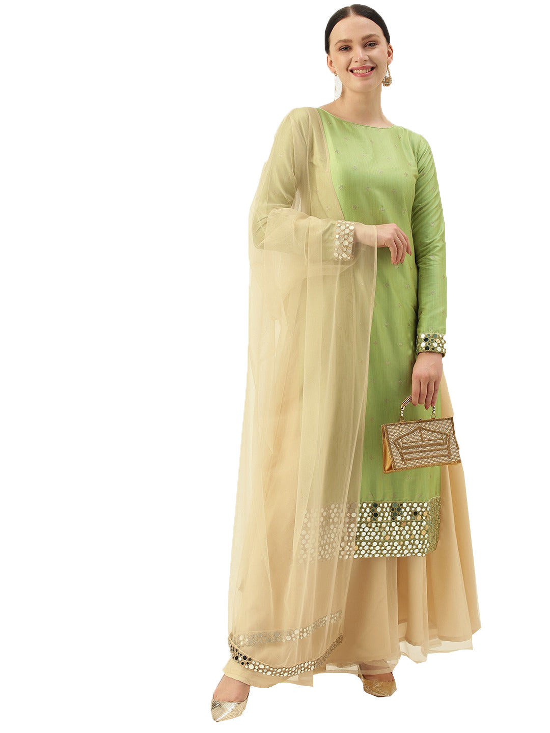 Green-&-Peach-Embroidered-Sharara-Suit