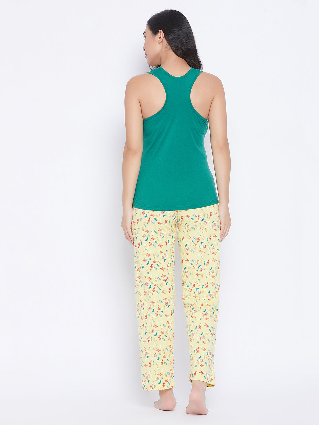 Green-&-Yellow-Flamingo-Print-Top-Pyjama-Set