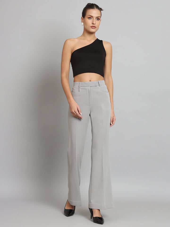 Grey Bell Bottom Stretch Trouser