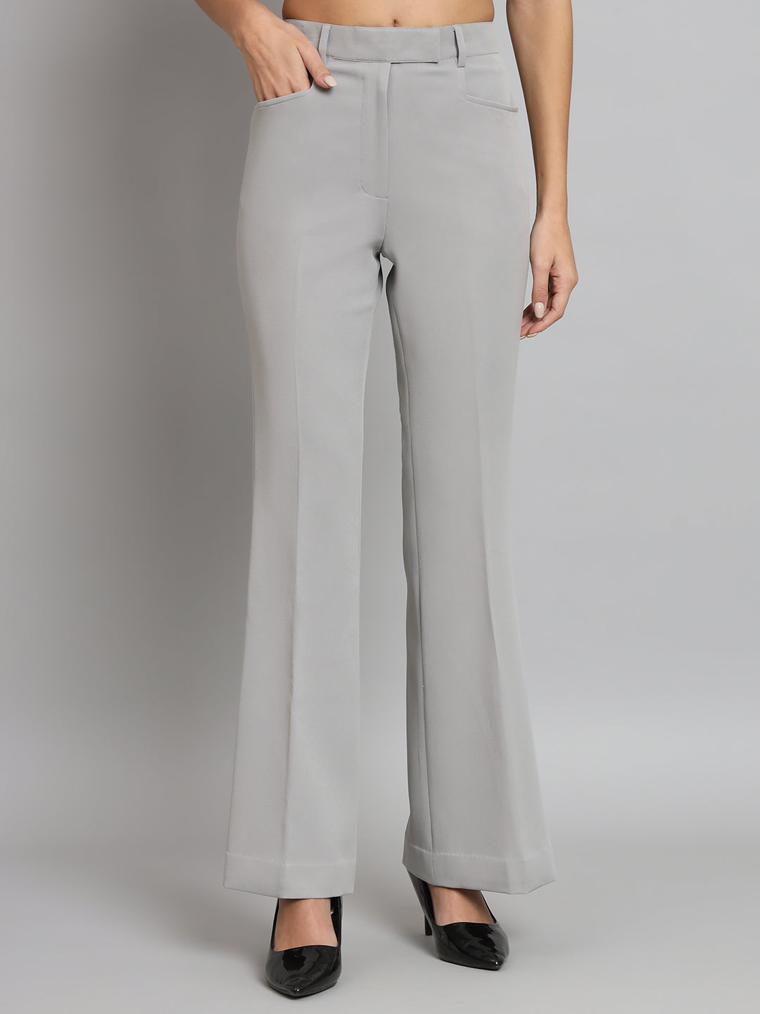 Grey Bell Bottom Stretch Trouser