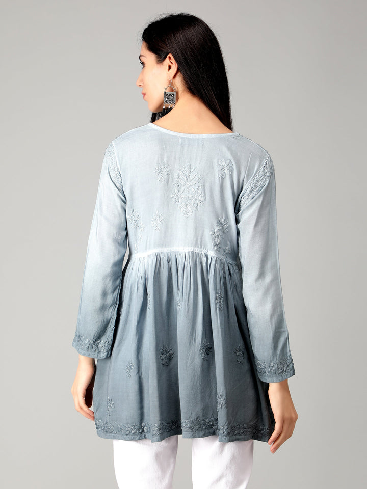Grey-Chikankari-Short-Flare-Tunic-Top