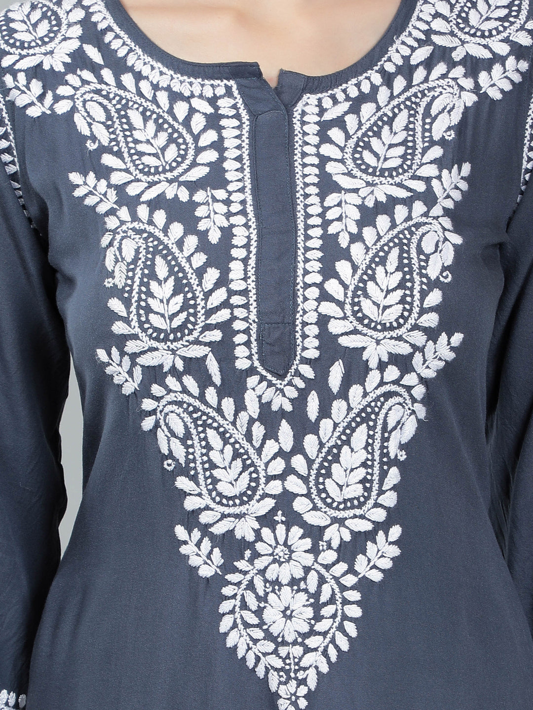 Grey-Color-Rayon-Kurta-with-White-Chikan-Work