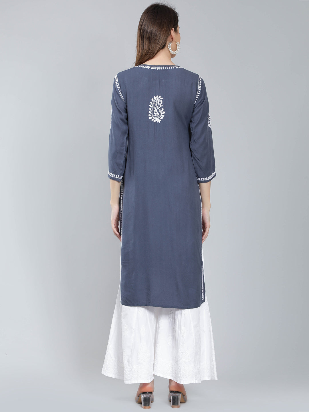 Grey-Color-Rayon-Kurta-with-White-Chikan-Work