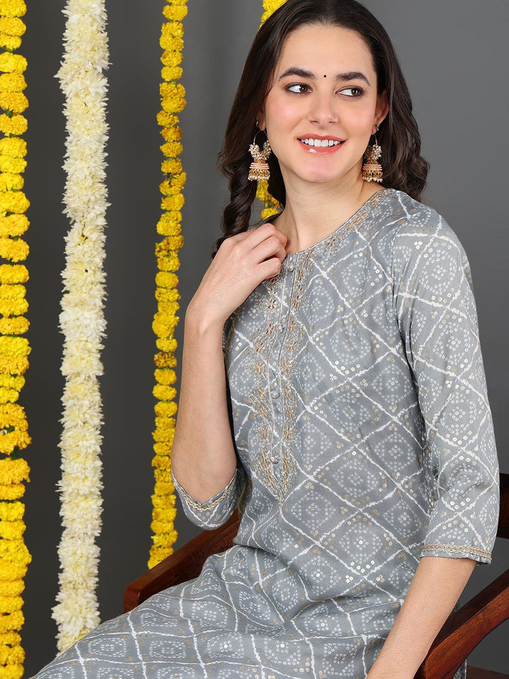 ZERESOUQ-Grey-Cotton-Blend-Bandhani-Printed-Straight-Kurta