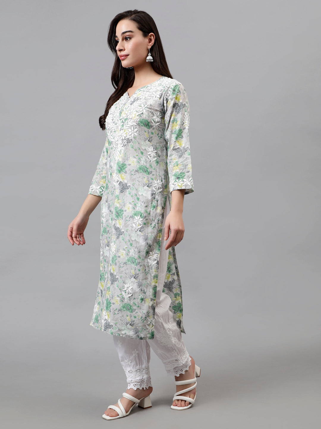 Grey-Cotton-Embroidered-Lucknowi-Chikankari-Kurti