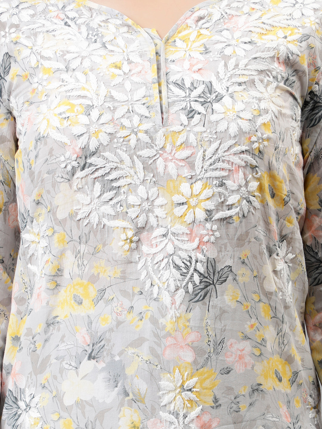 Grey-Cotton-Hand-Embroidered-Chikankari-Kurta