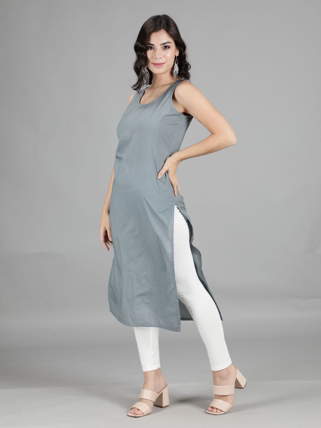Grey Cotton Long Slip for Chikankari Kurta