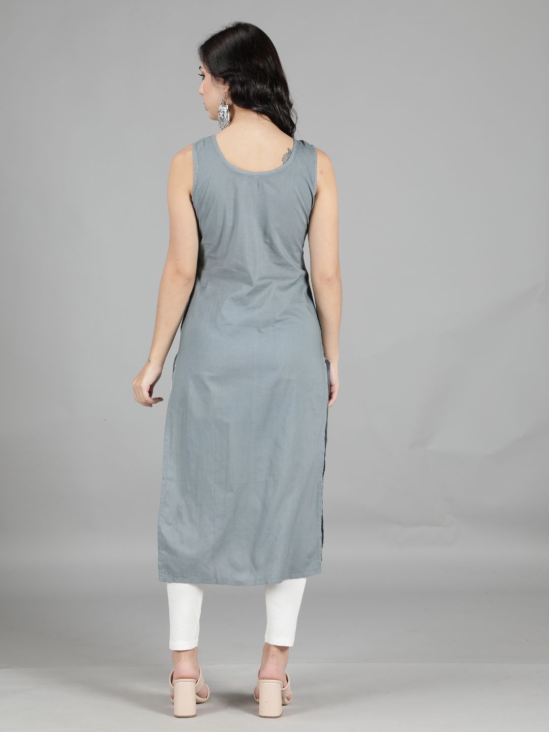 Grey Cotton Long Slip for Chikankari Kurta