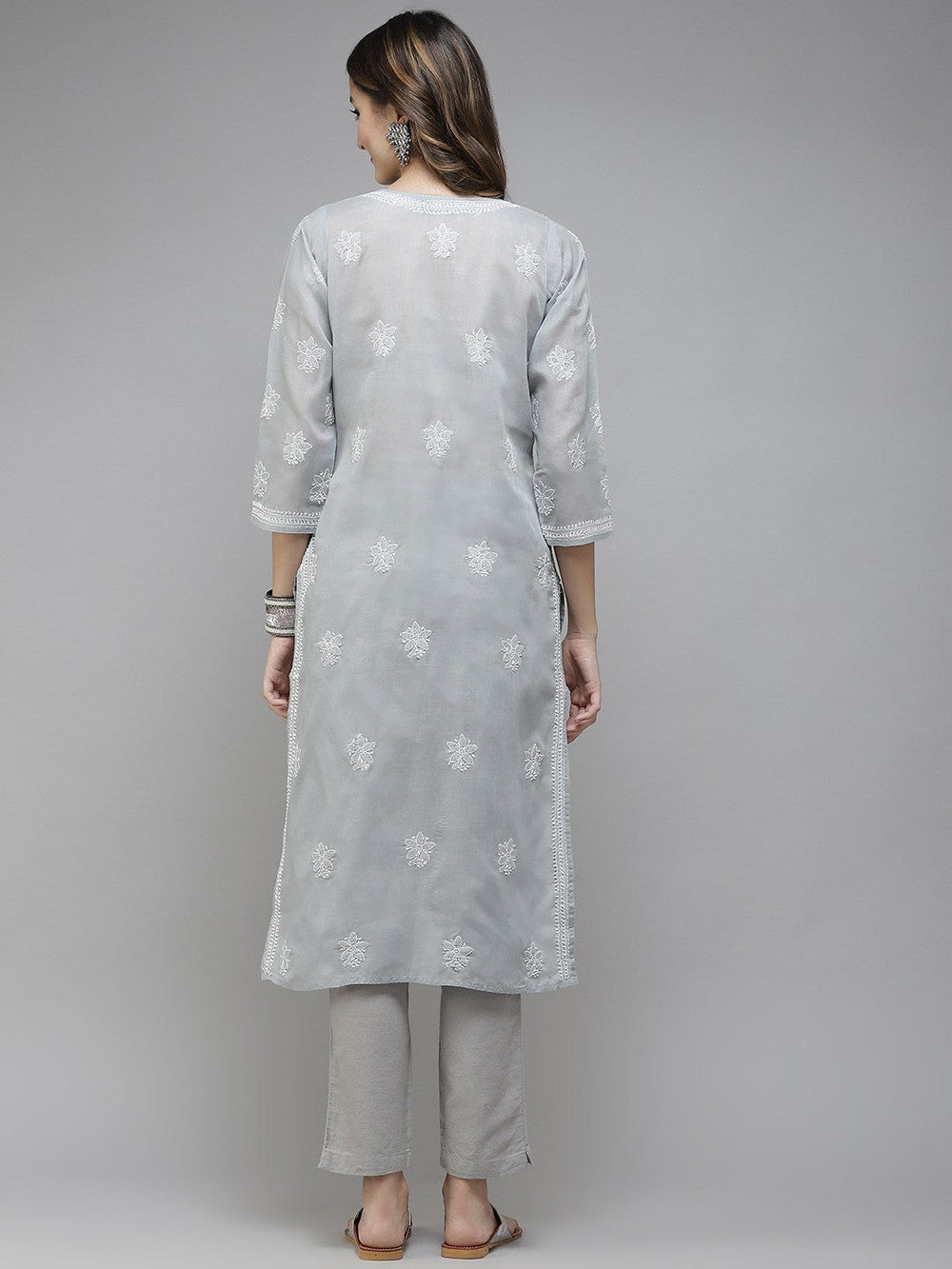 Grey-Cotton-Lucknowi-Chikan-Kurta