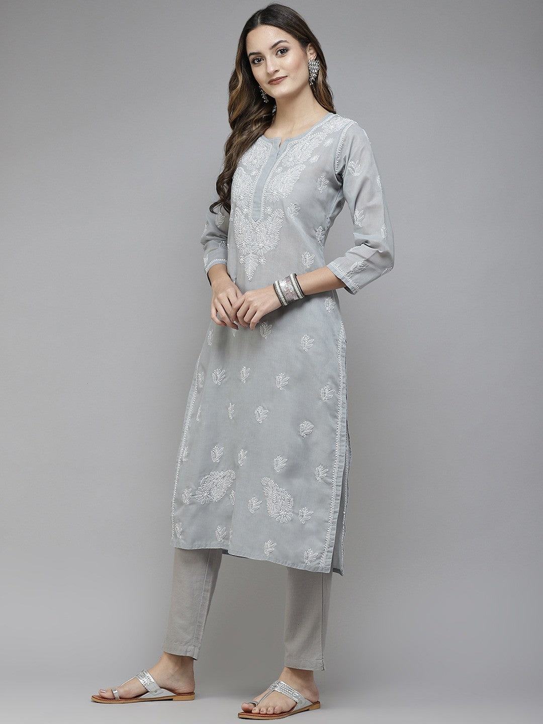 Grey-Cotton-Lucknowi-Chikan-Kurta