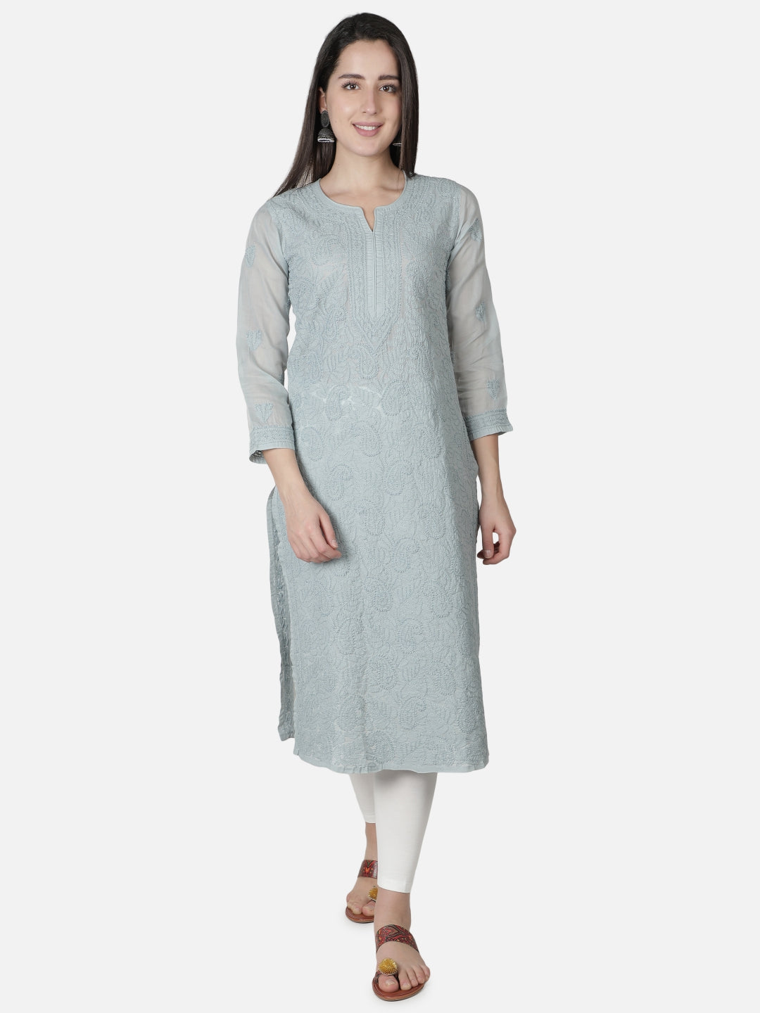 Grey-Cotton-Lucknowi-Chikan-Kurti