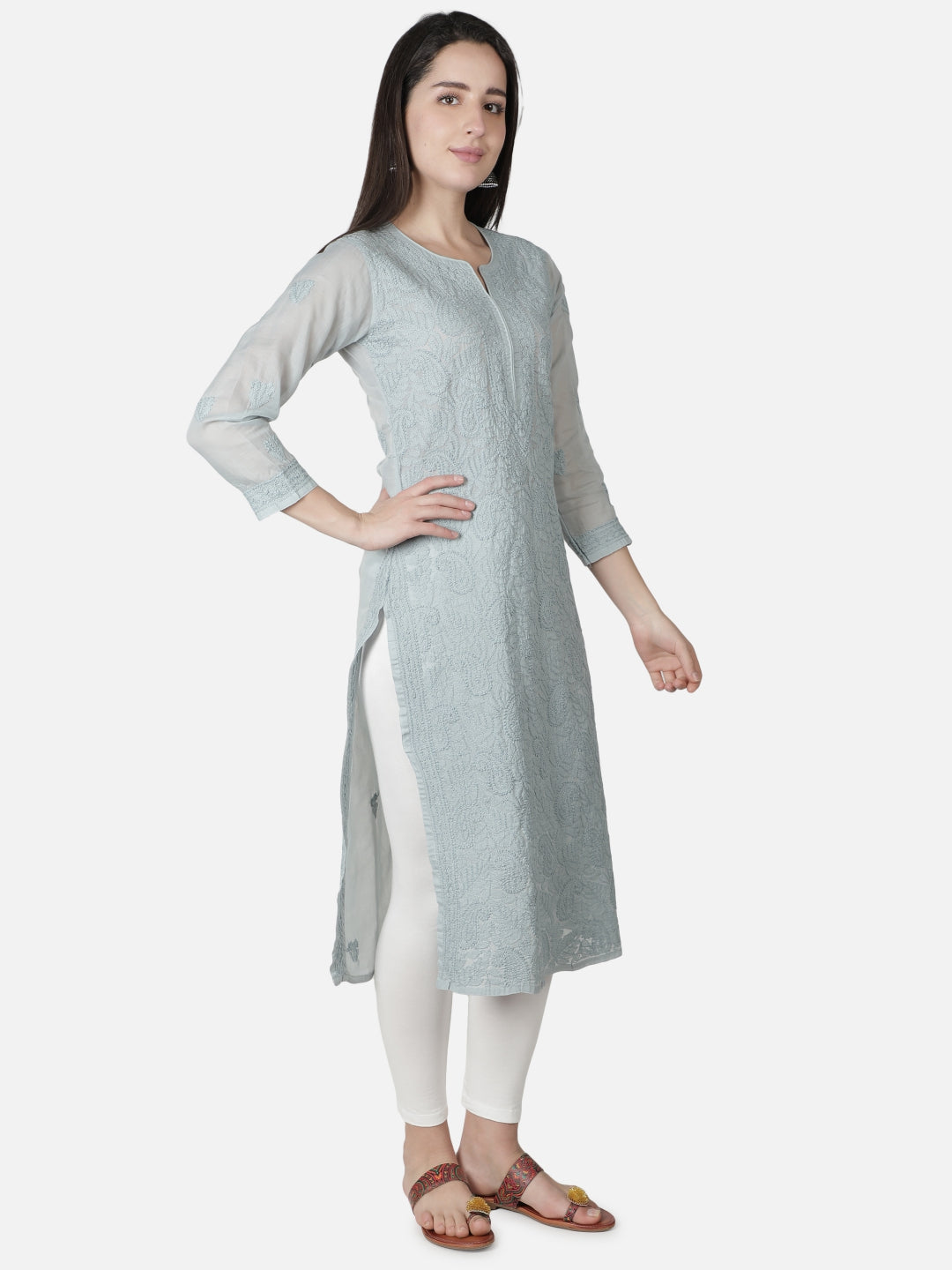 Grey-Cotton-Lucknowi-Chikan-Kurti