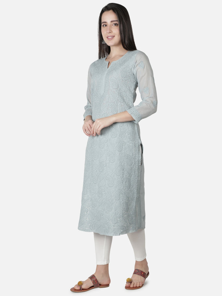 Grey-Cotton-Lucknowi-Chikan-Kurti