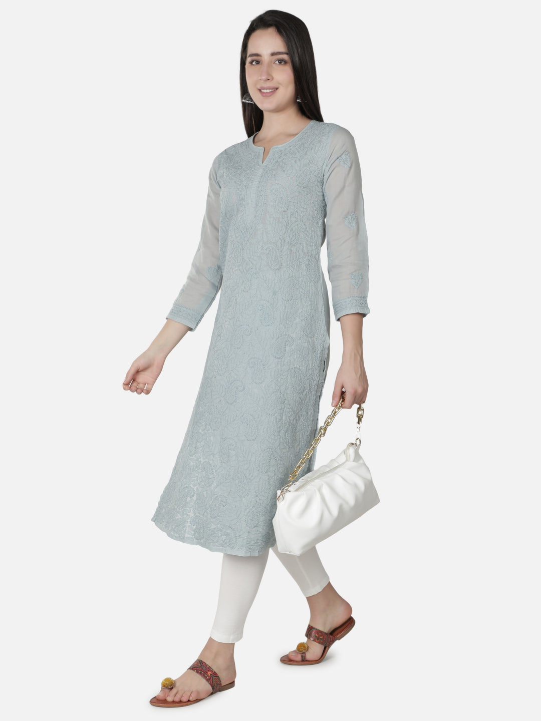 Grey-Cotton-Lucknowi-Chikan-Kurti