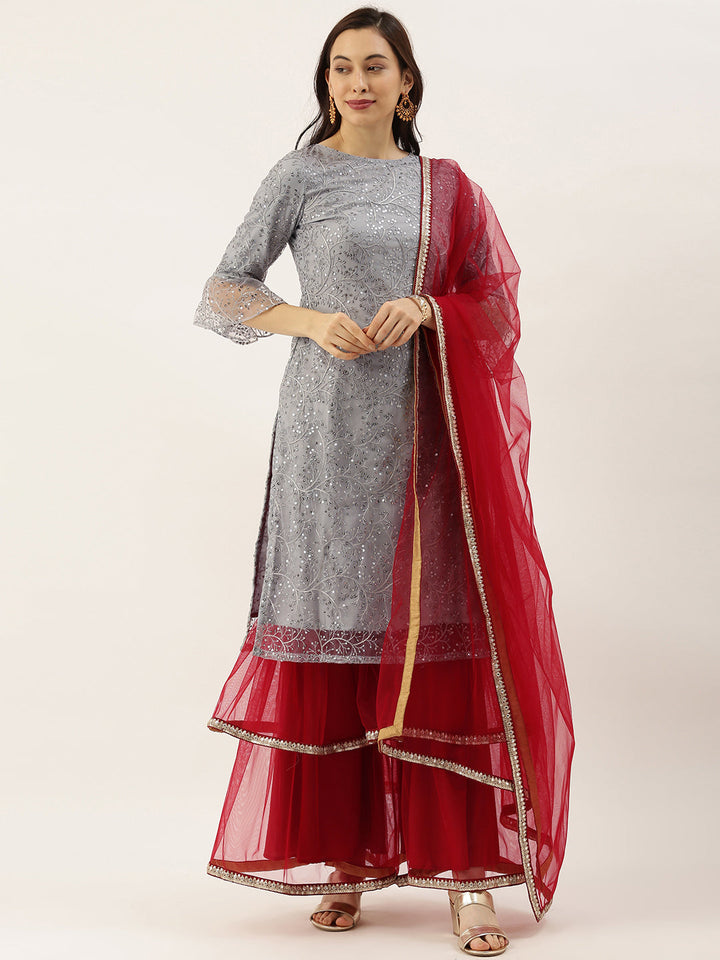 Grey-Embroidered-&-Red-Layered-Gharara-Suit