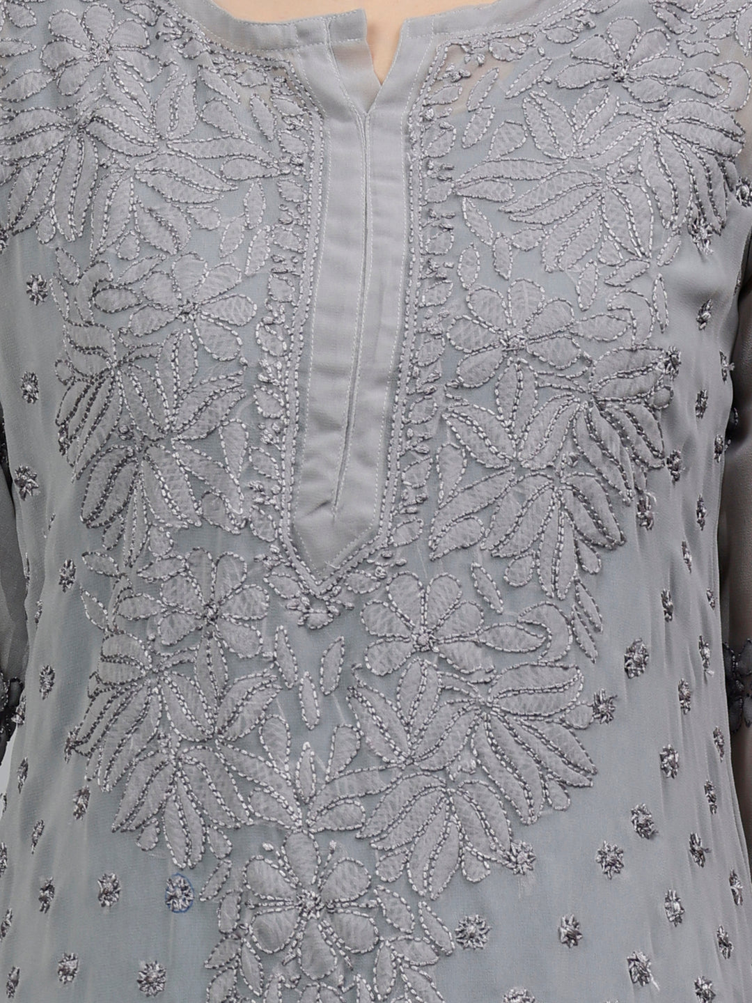 Grey-Georgette-Embroidered-Chikankari-Kurta-with-Slip