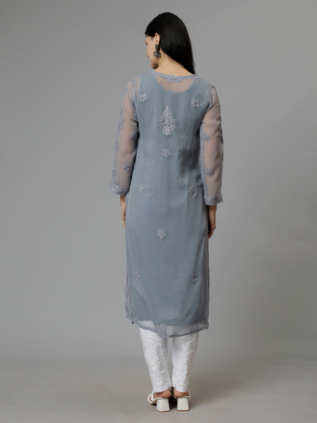 Grey-Georgette-Embroidered-Chikankari-Kurti-with-Slip