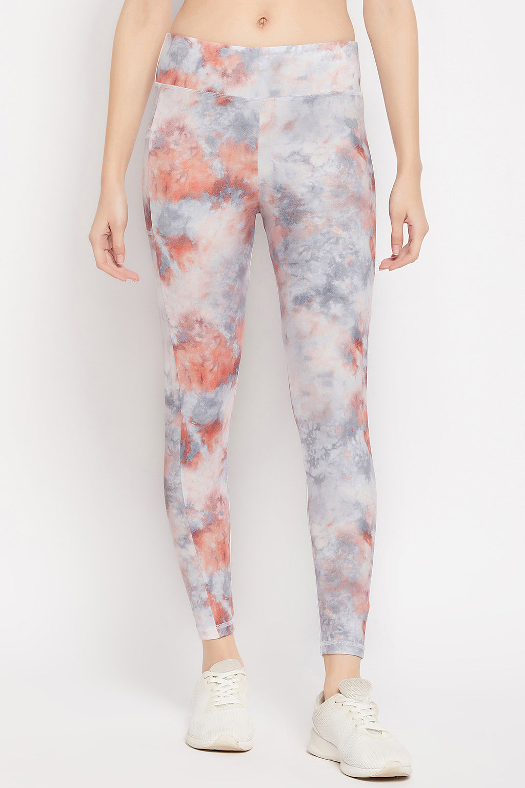 Grey High Rise Tie-Dye Print Active Tights with Side Pocket