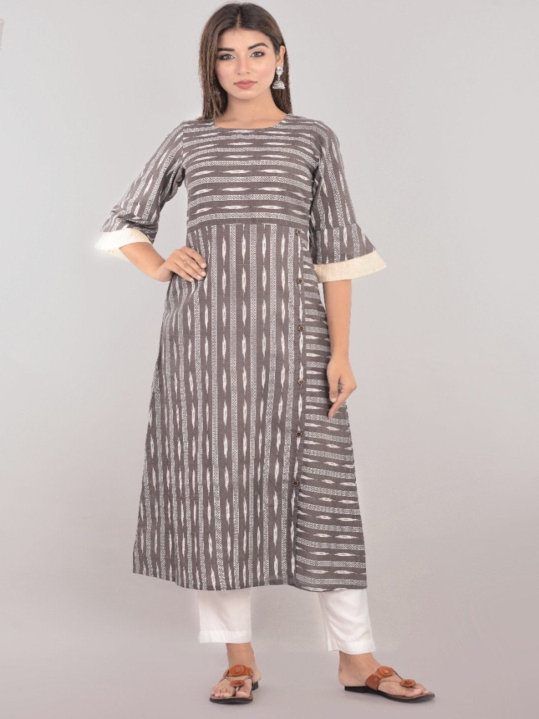 Grey Ikat Print Dress