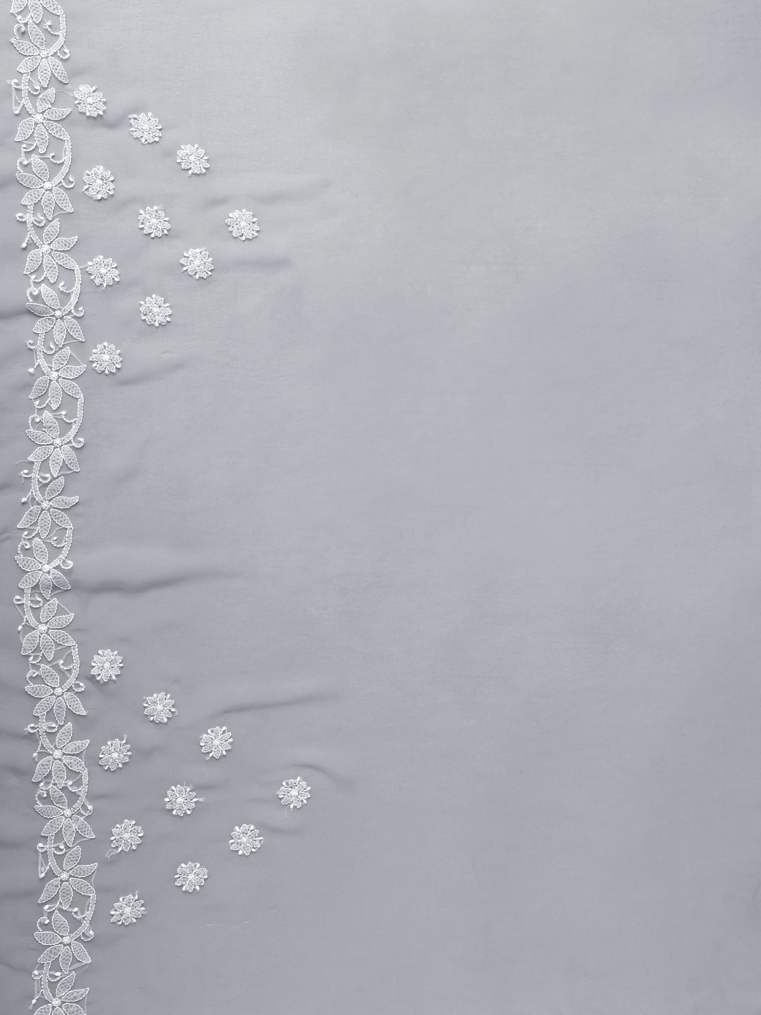 Grey Poly Georgette Embroidered Chikankari Saree