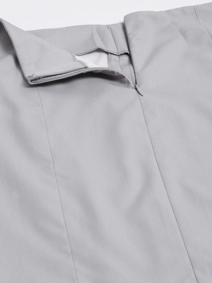 Grey Polyester Straight Skirt