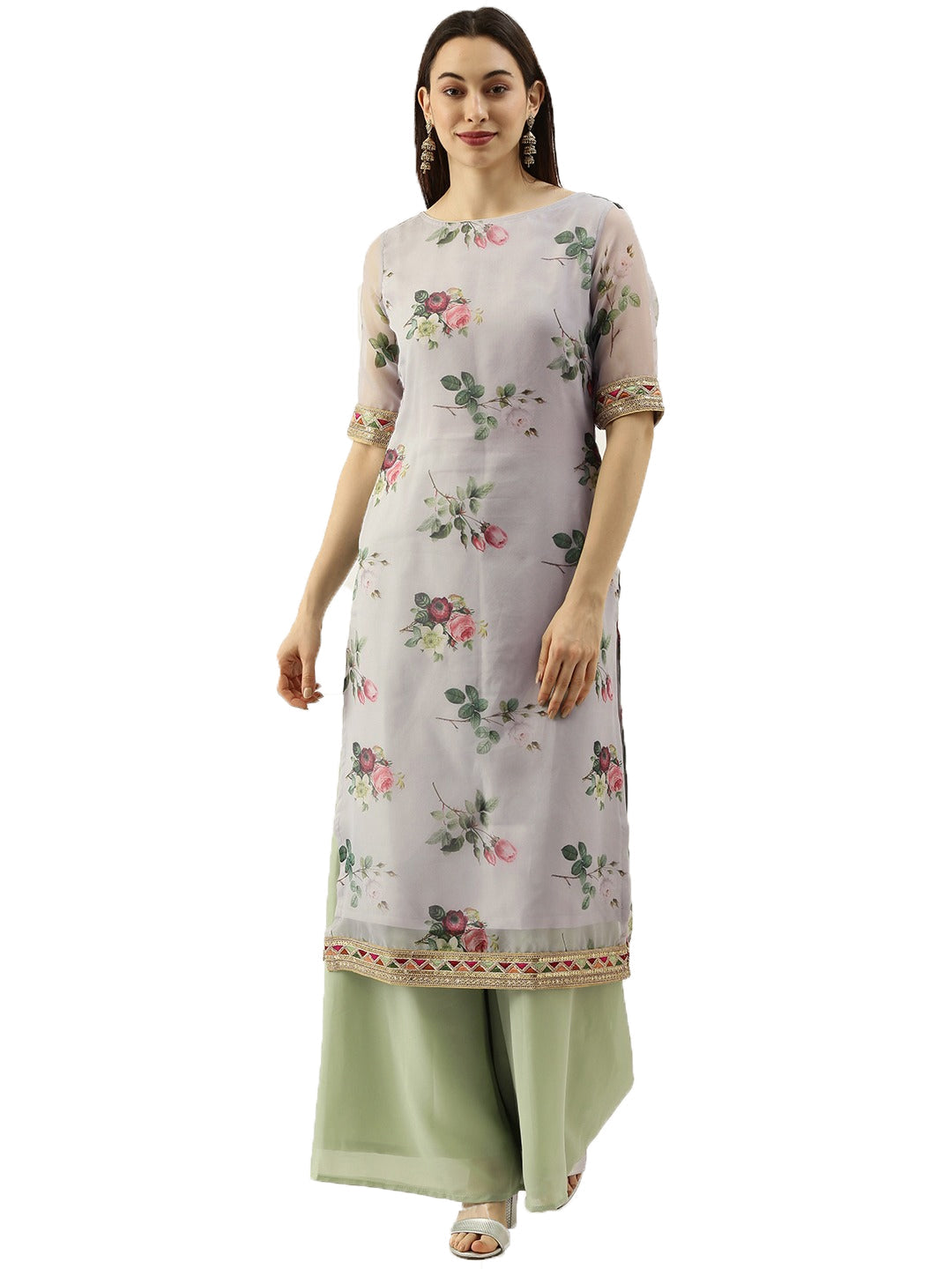 Grey-Printed-Organza-Calf-Length-Kurta-Set