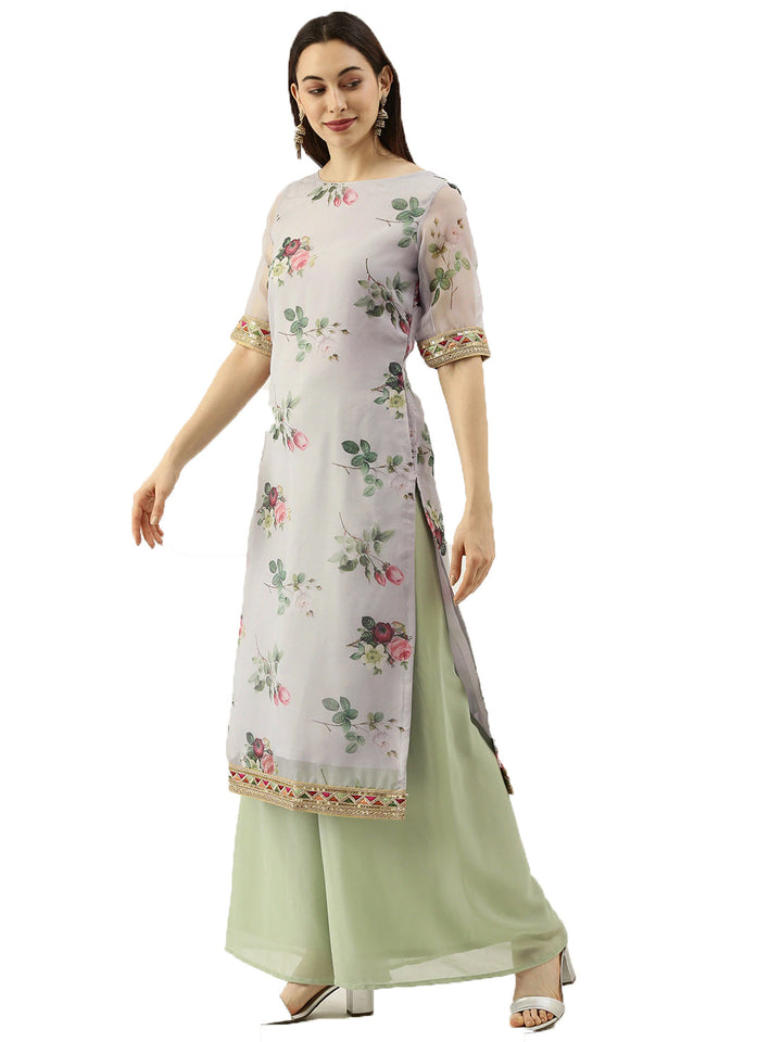 Grey-Printed-Organza-Calf-Length-Kurta-Set