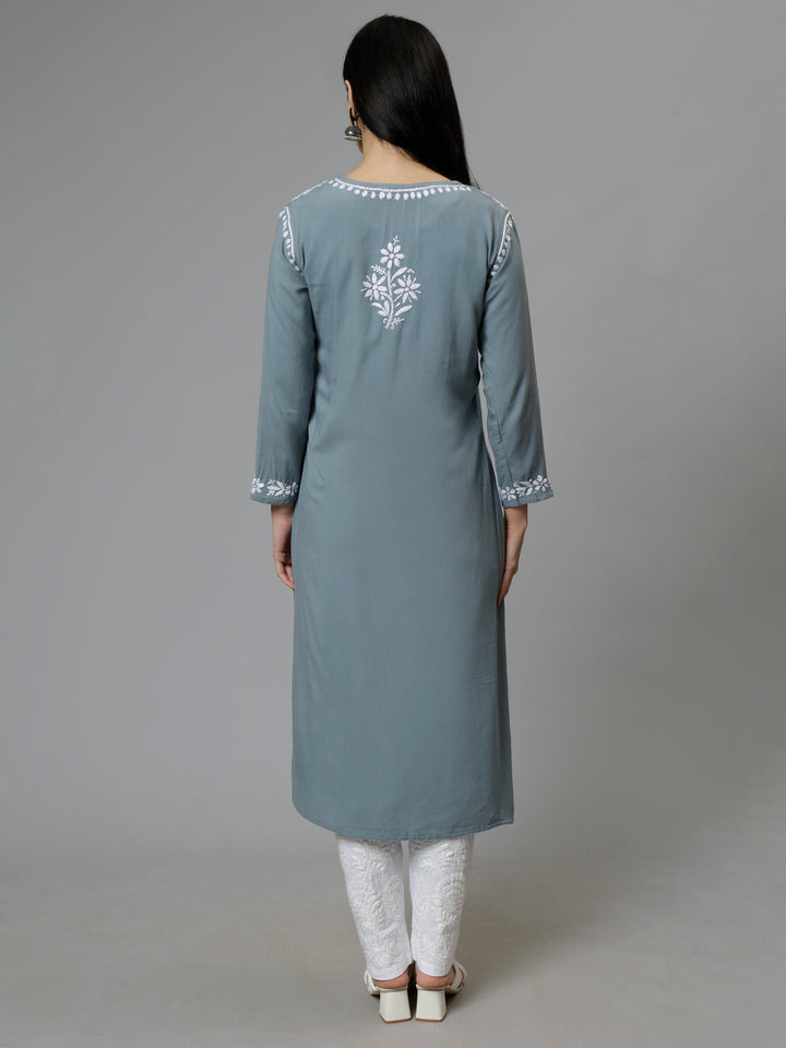 Grey-Rayon-Hand-Embroidered-Lucknowi-Chikankari-Kurti